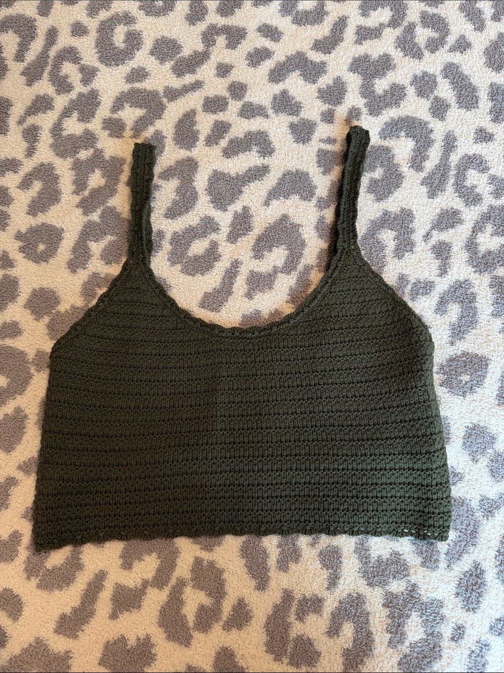 aerie Olive Crochet Crop Tank - Dark Olive Green
